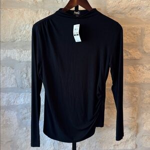 INC International Concepts Black Long-Sleeve Crew Neck Top
